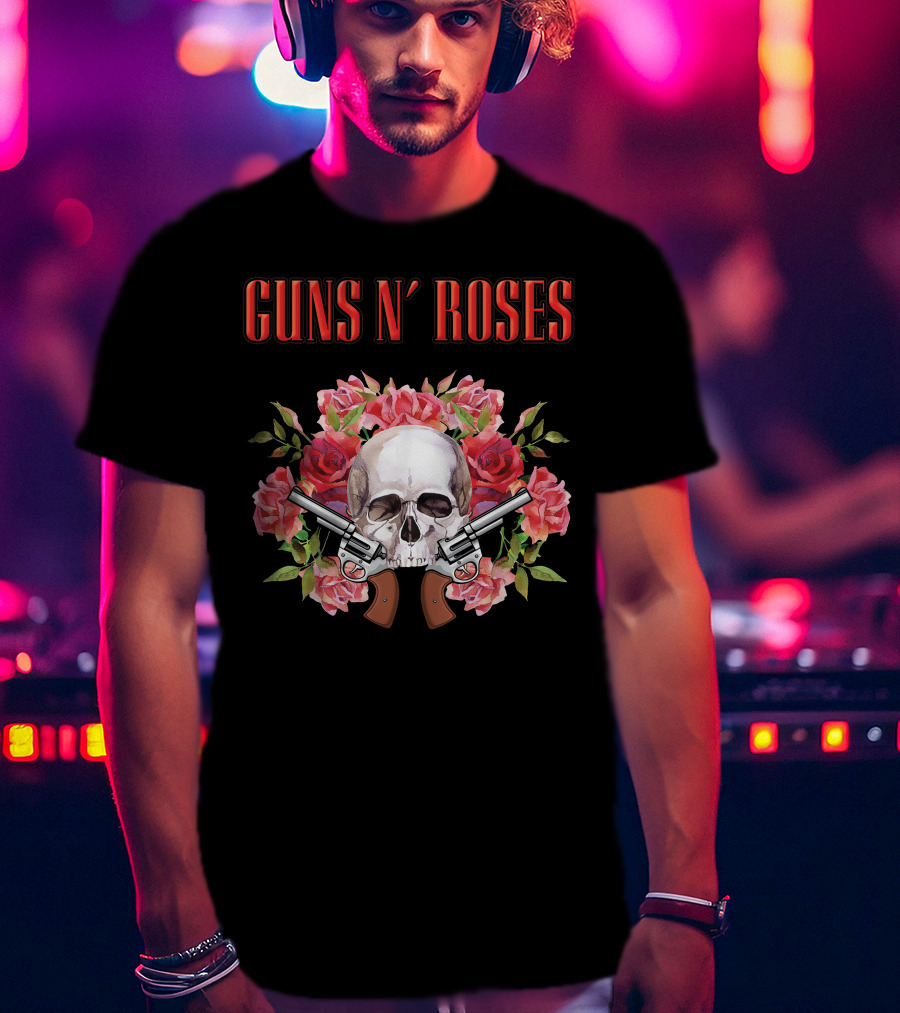 Guns N' Roses Greatest Hits Live On Air Skull Roses Pistols T-Shirt