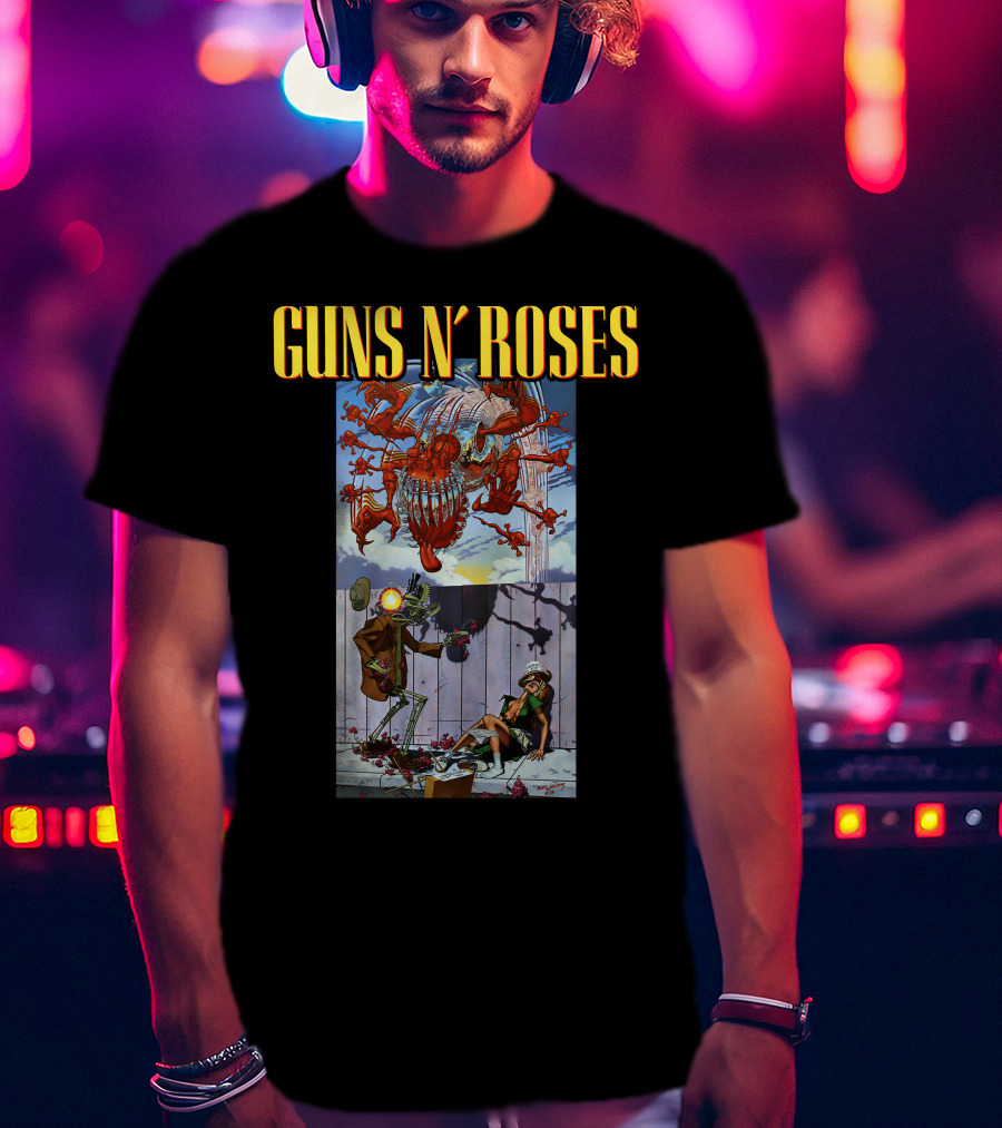 Guns N' Roses Illustrative Scene Featuring Intricate Characters And Dynamic Elements T-Shirt