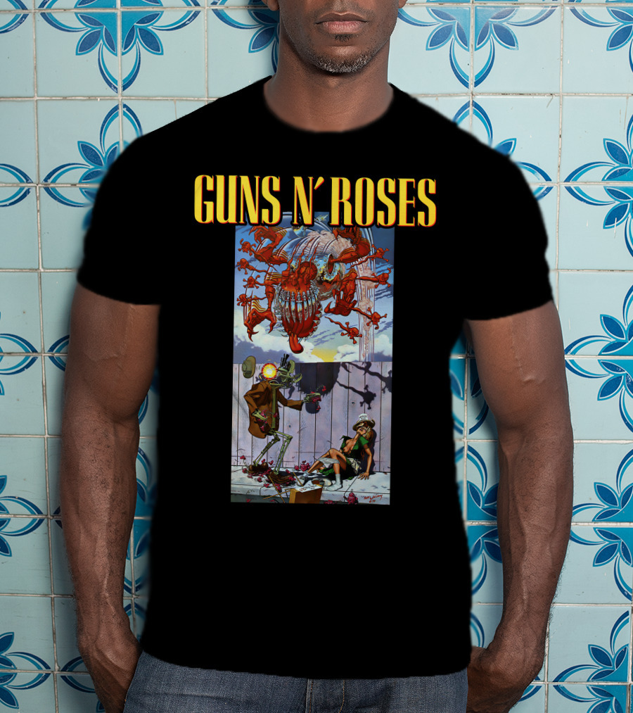 Guns N' Roses Illustrative Scene Featuring Intricate Characters And Dynamic Elements T-Shirt