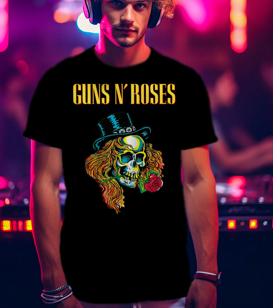 Guns N' Roses Skull With Hat And Rose T-Shirt