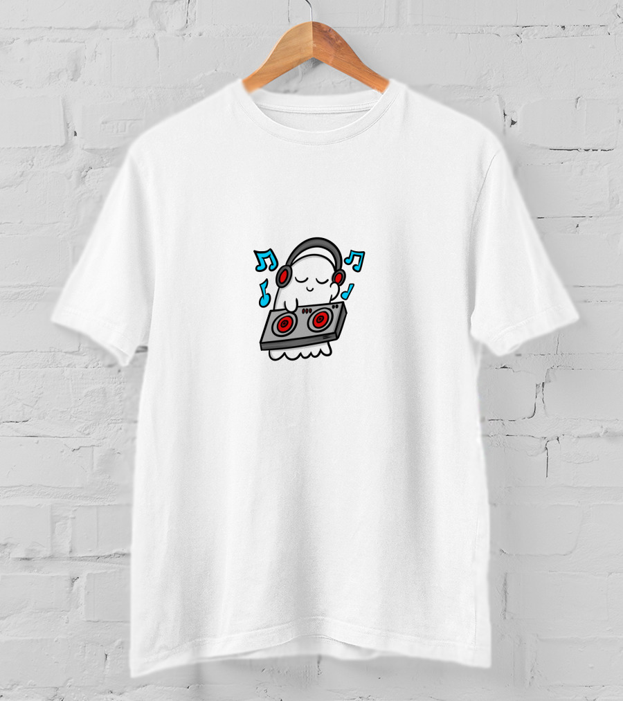 DJ Ghost Music Note Headphones Controller Cute Playing T-Shirt