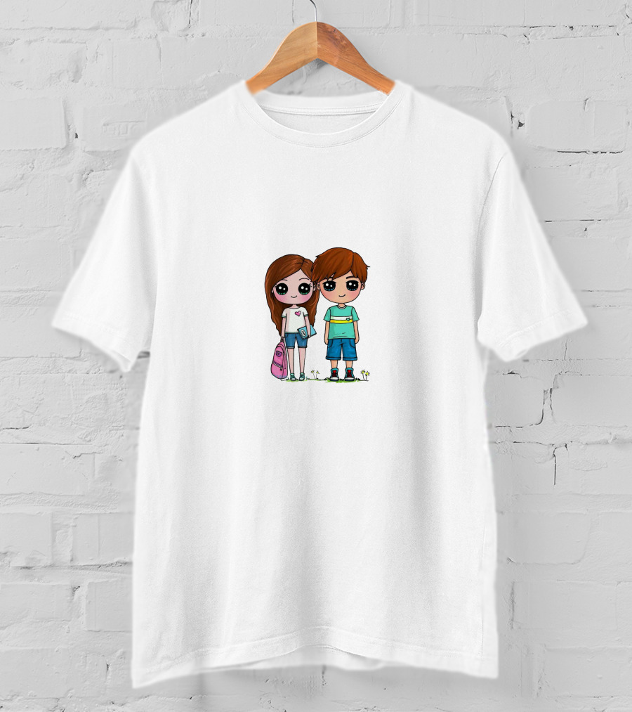 LaurDIY Cute Anime Couple With Heart Shirt And Backpack T-Shirt