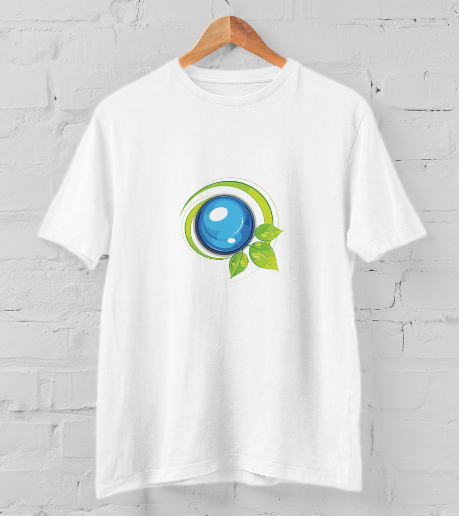 Leafy Blue Orb With Green Leaves T-Shirt