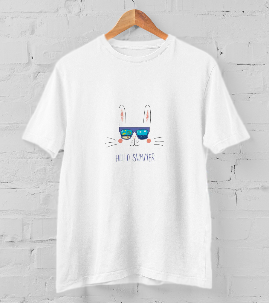 Hello Summer Beach Bunny Sunglasses With Palm Tree Reflection T-Shirt