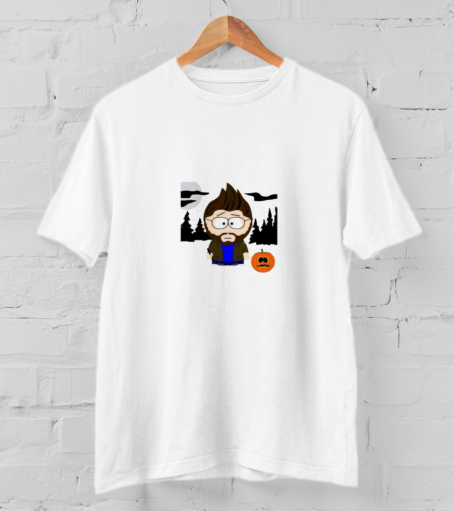 Alex Warren Halloween Cartoon Character With Pumpkin And Spooky Forest Scene T-Shirt