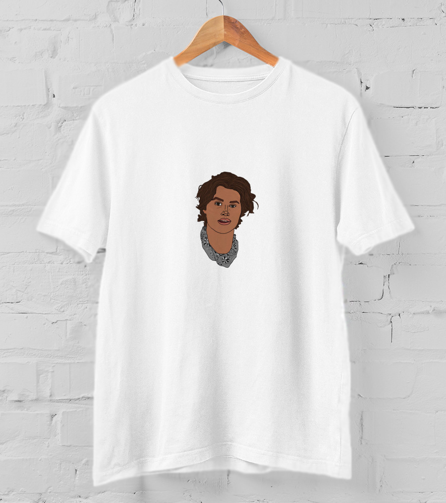 Chase Stokes Illustration With Scruffy Hair And Bandana T-Shirt