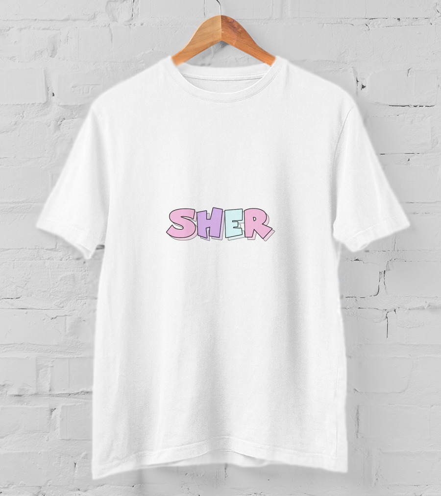 SHER Pastel Block Letters Bold Typography T-Shirt
