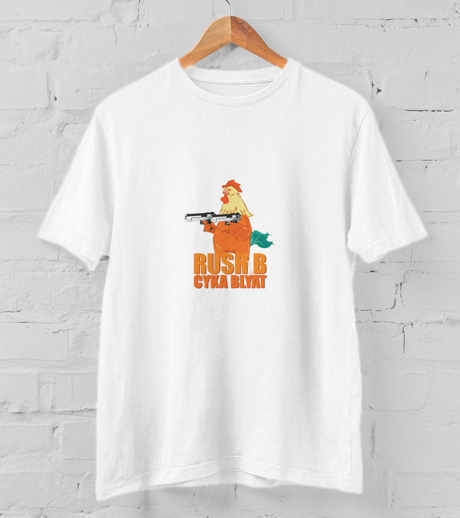 Rush B Cyka Blyat Rooster Holding Gun T-Shirt