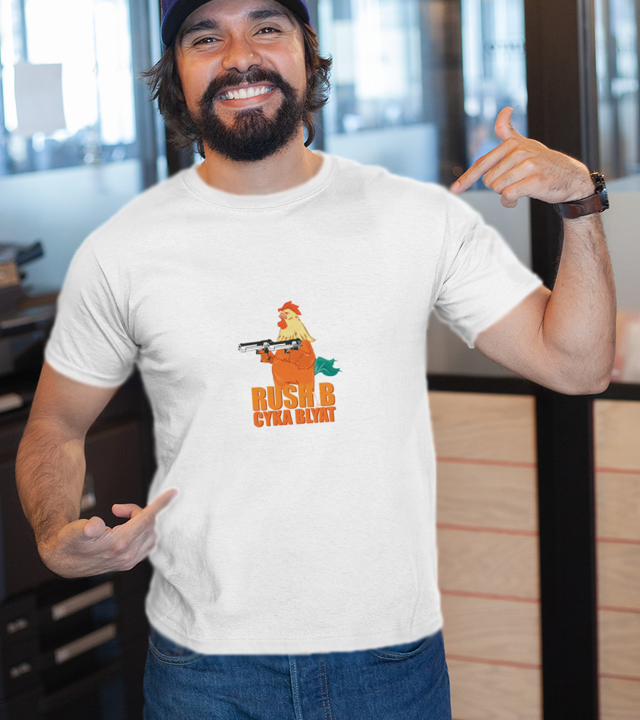 Rush B Cyka Blyat Rooster Holding Gun T-Shirt