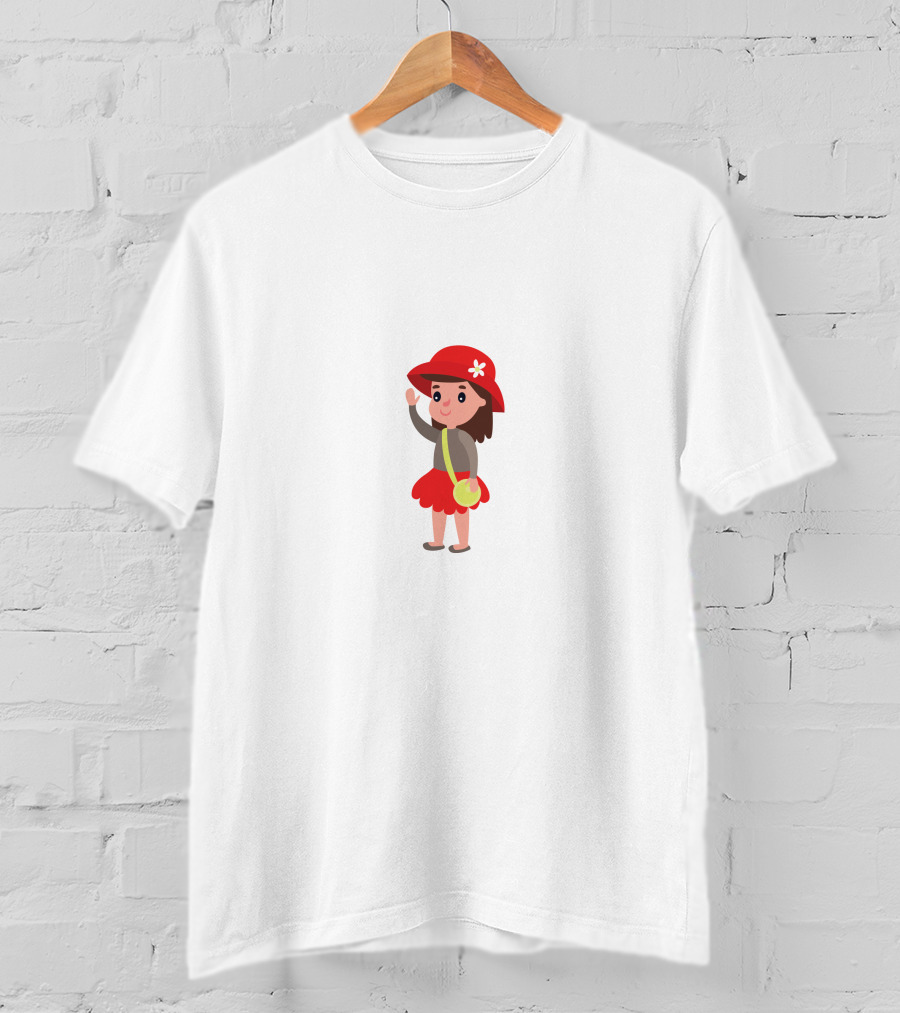 Girl In Red Dress With Hat And Flower Bag T-Shirt