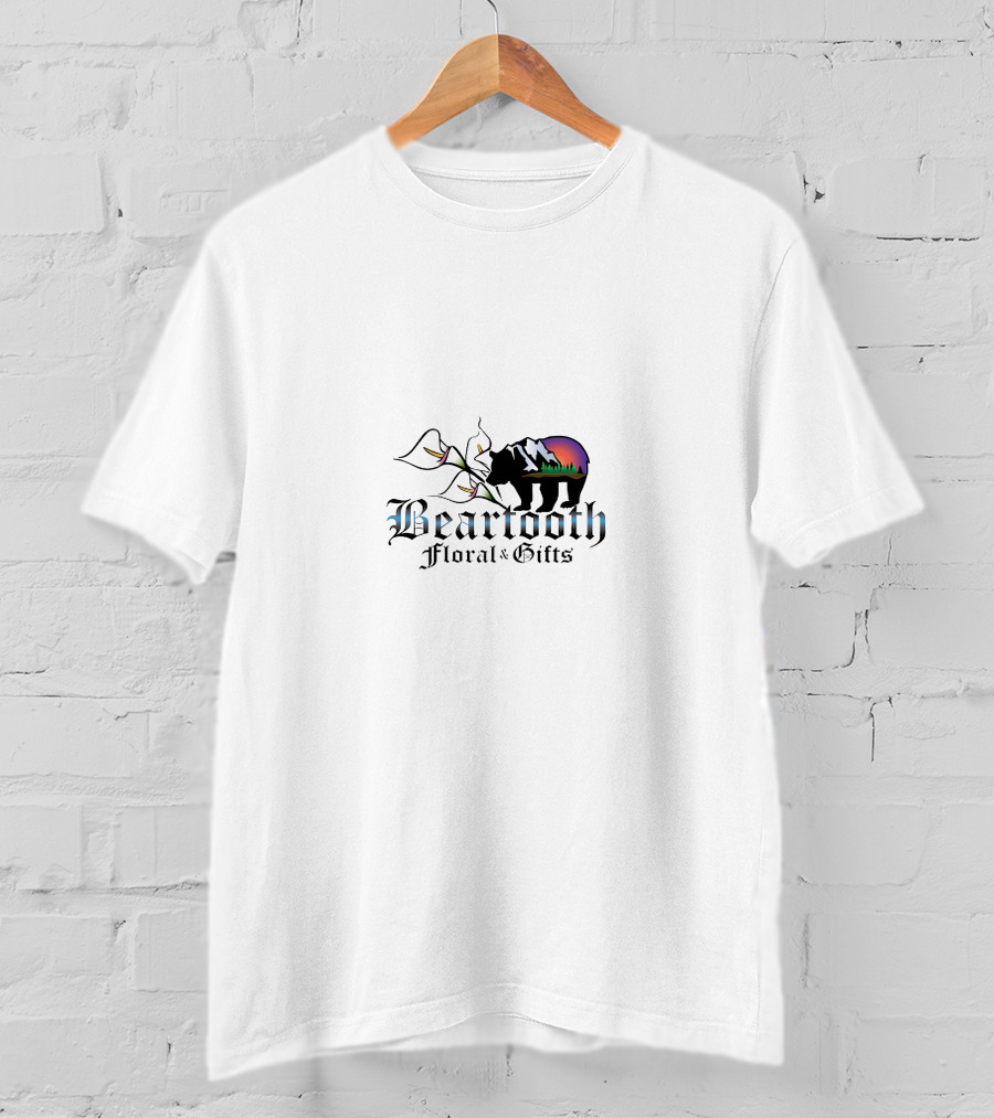 Beartooth Floral And Gifts Bear Silhouette With Mountain Sunset And Floral Elements T-Shirt