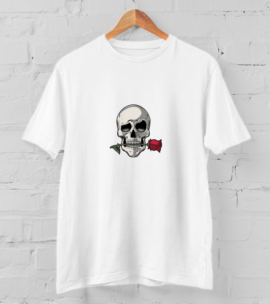 Alluring Skull With Rose T-Shirt