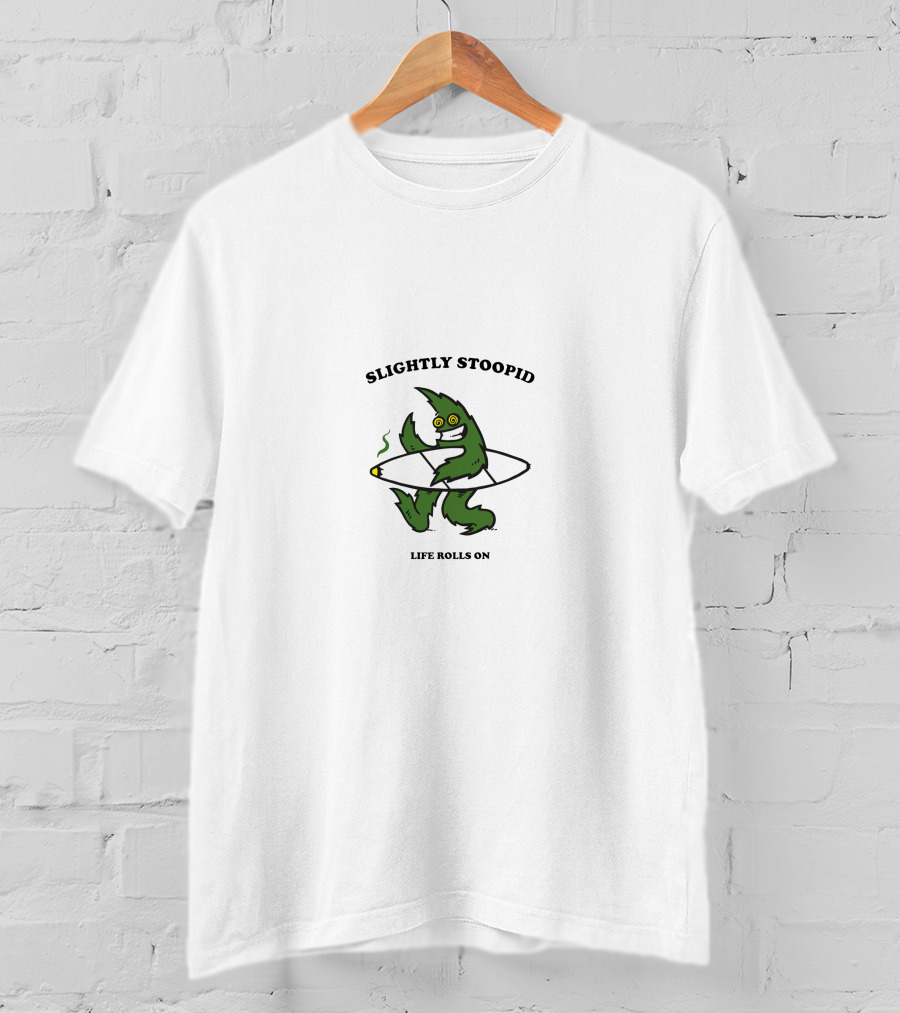 Slightly Stoopid Life Rolls On Green Character With Surfboard T-Shirt