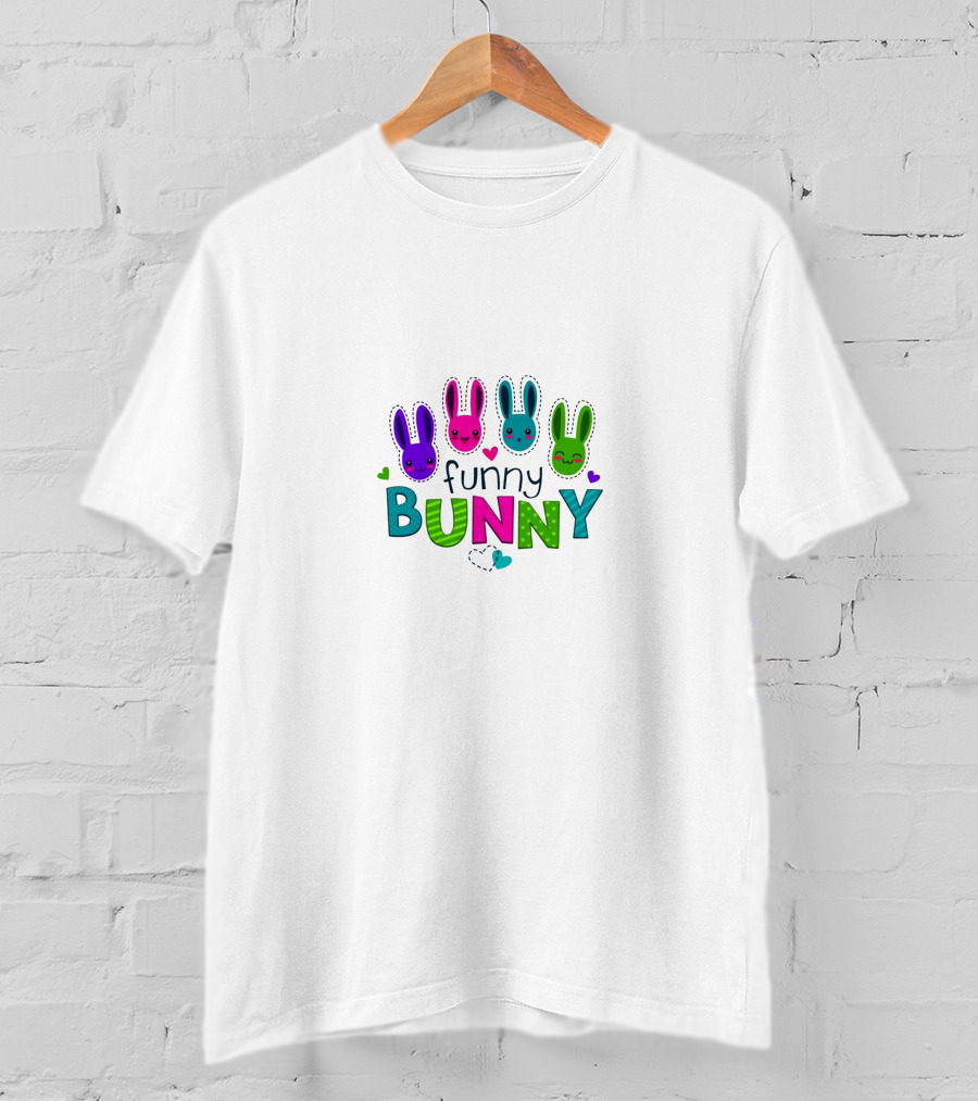 Funny Bunny Colorful Cute Rabbits Hearts Playful T-Shirt