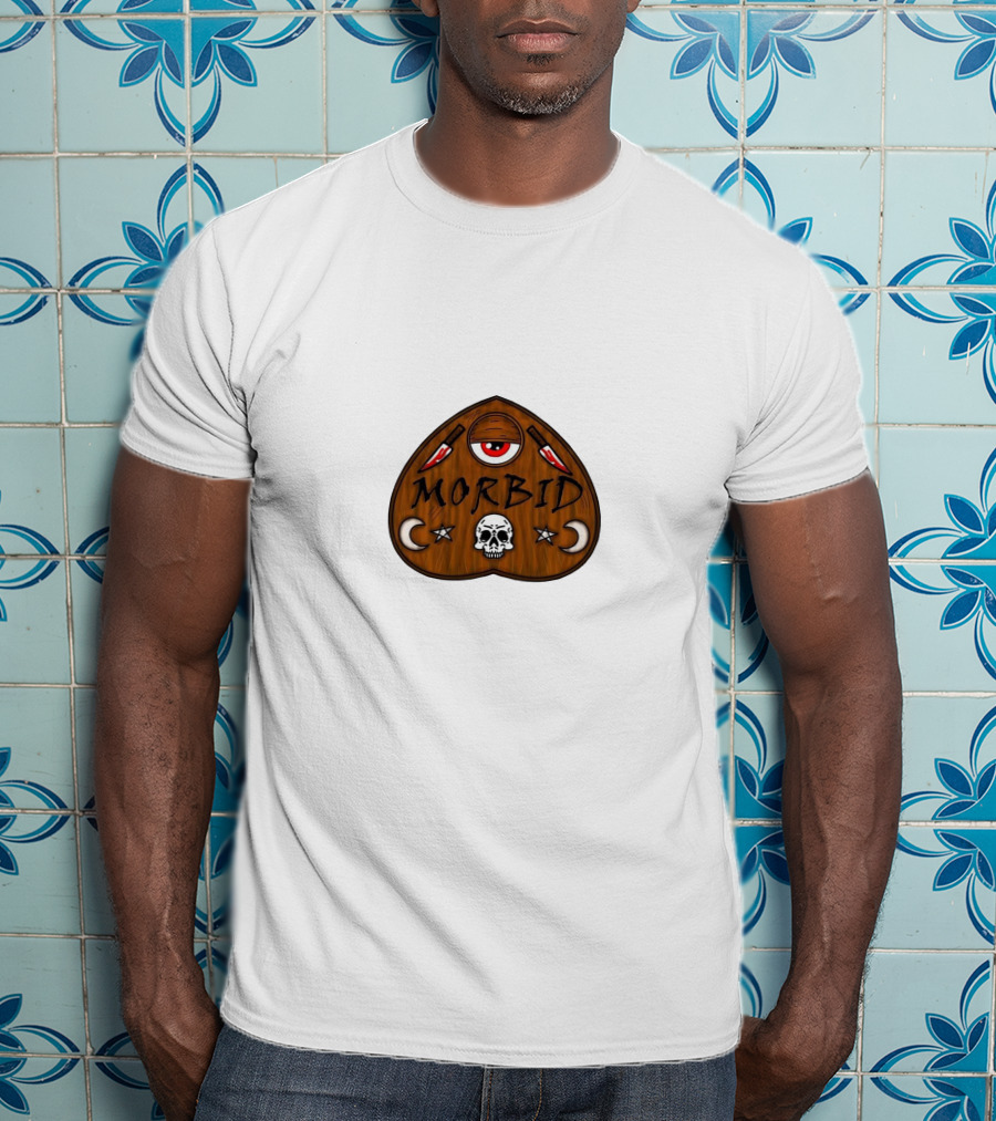 Morbid Podcast Wood Ouija Skull Knives Crescent Moon T-Shirt