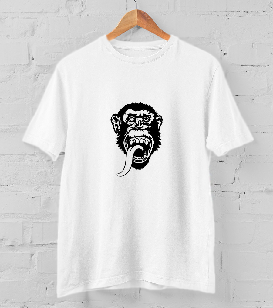 Gas Monkey Tongue-Out Black And White Monkey Head T-Shirt