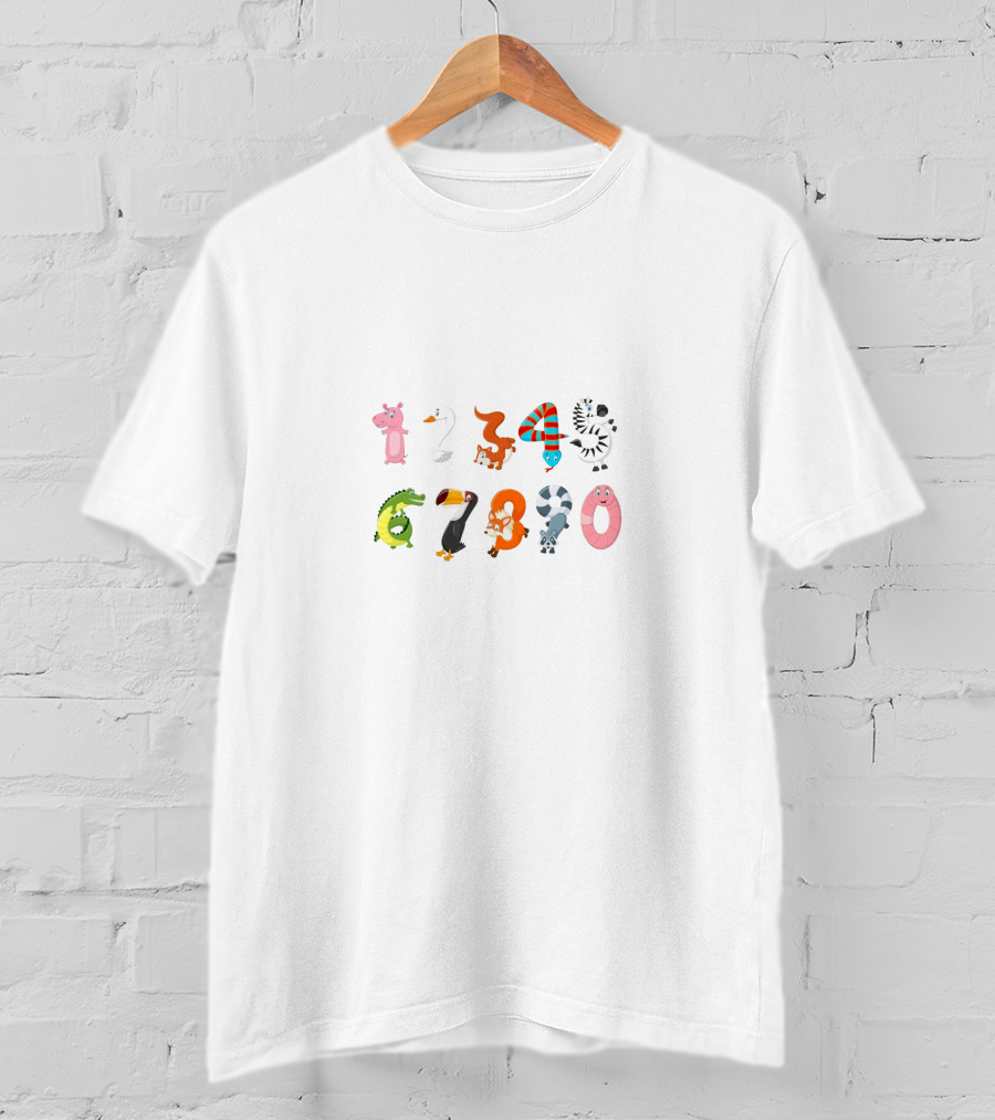 Funhaus Number Animal Characters 1234567890 T-Shirt