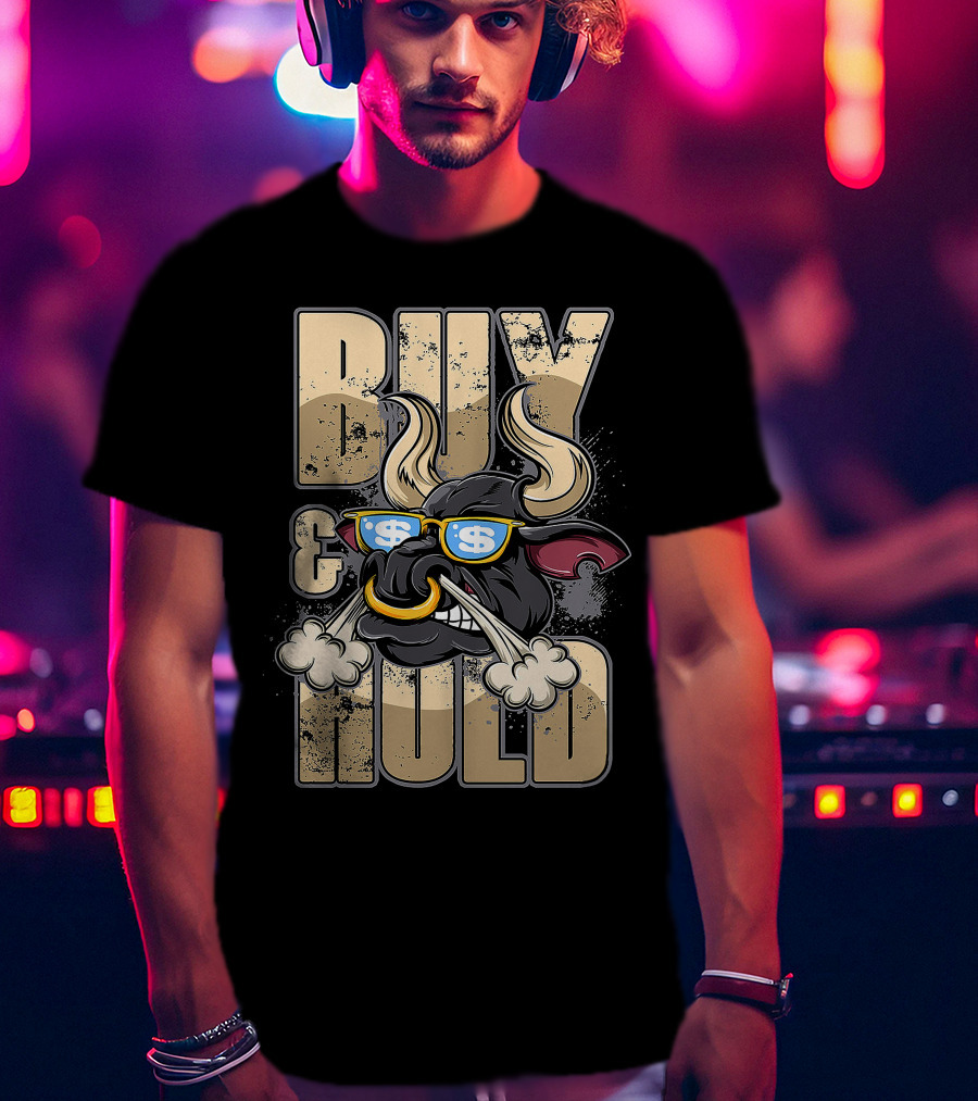 Buy And Hold Bull Head With Dollar Signs IN Sunglasses T-Shirt