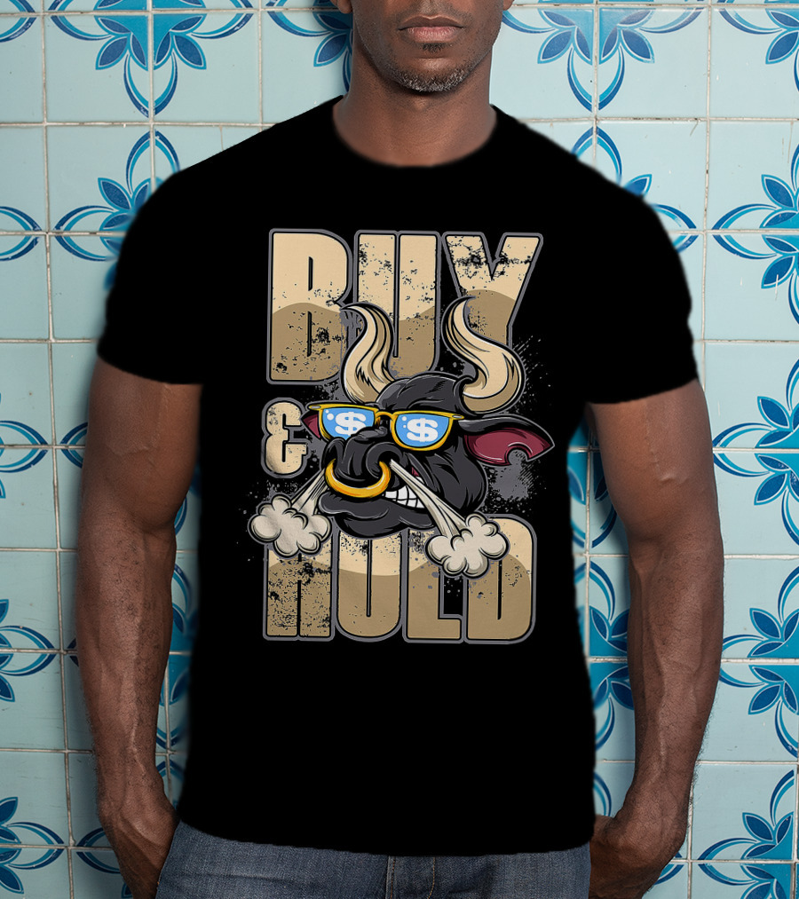 Buy And Hold Bull Head With Dollar Signs IN Sunglasses T-Shirt