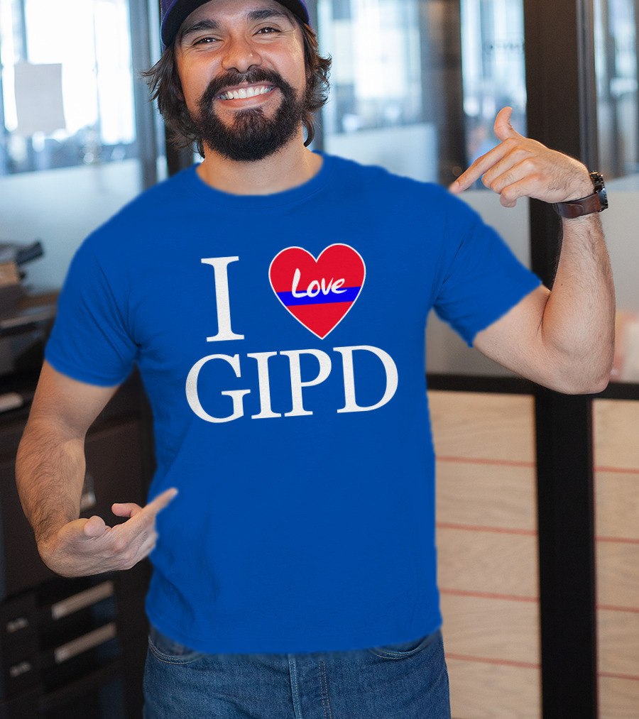 I Love GIPD Heart Symbol Blue Background T-Shirt