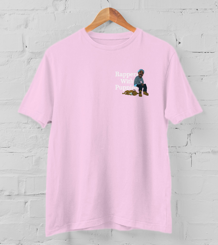 Rappers With Puppies Zumiez Pink Background Beanie And Boots T-Shirt