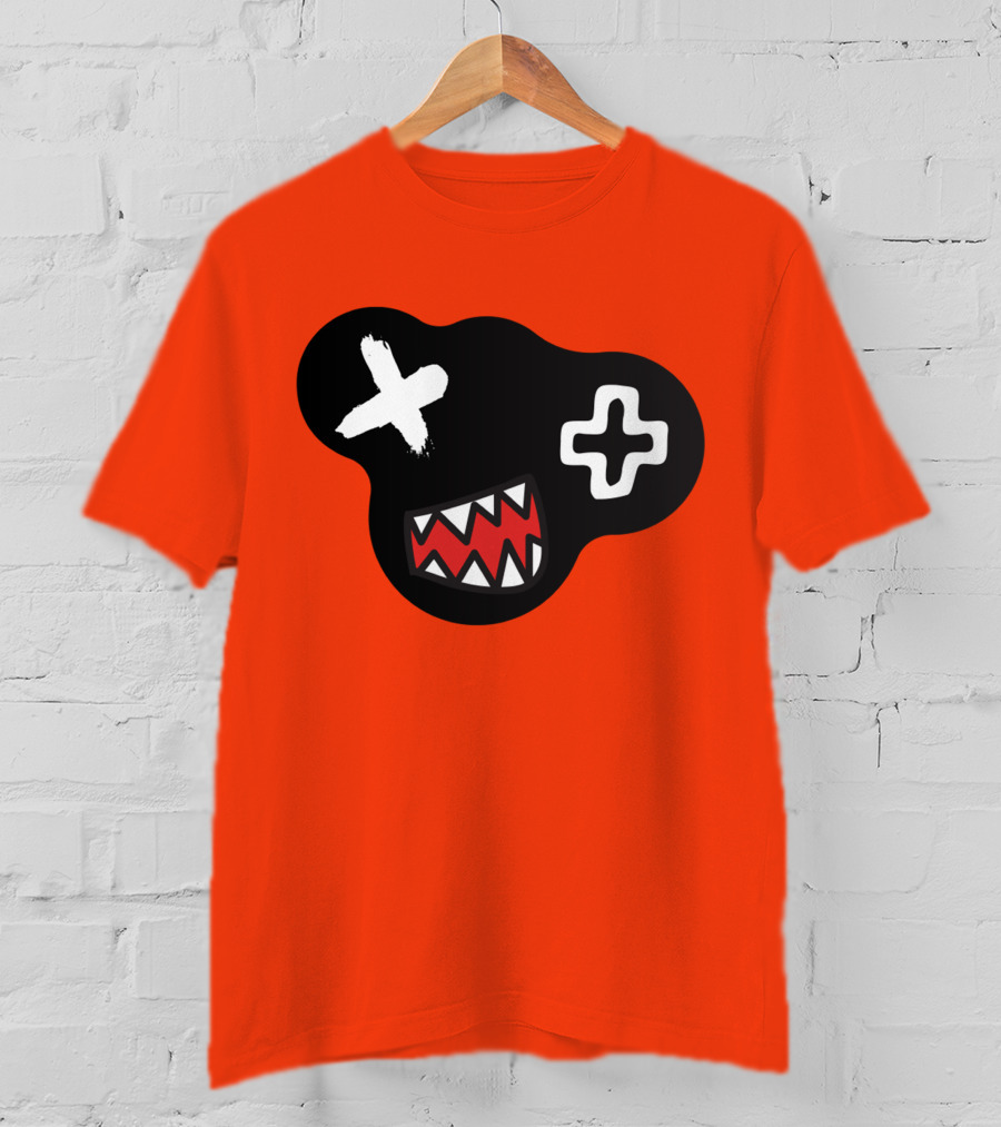 Monstrosity X Plus Mark Teeth Icon On Black Blob Shape T-Shirt