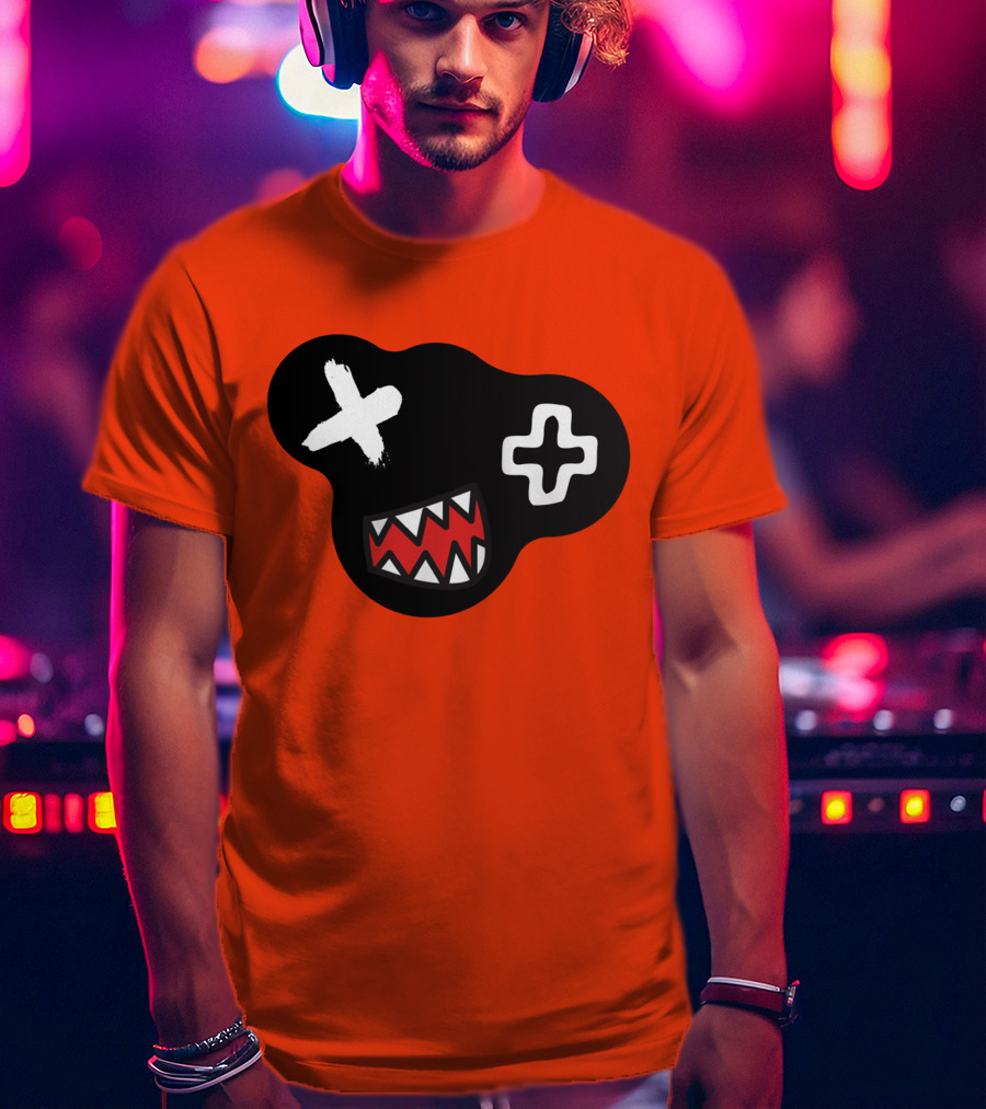 Monstrosity X Plus Mark Teeth Icon On Black Blob Shape T-Shirt
