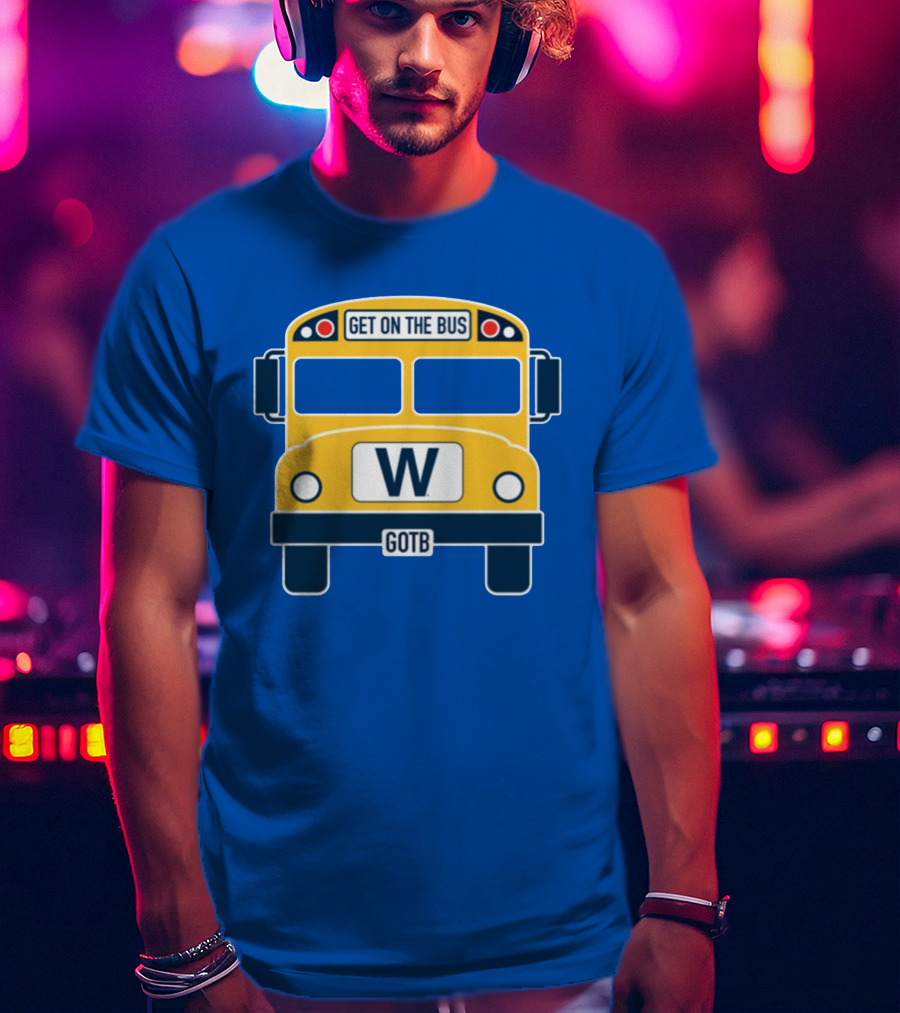Cubs GOTB Blue And Yellow Bus W Get On The Bus T-Shirt