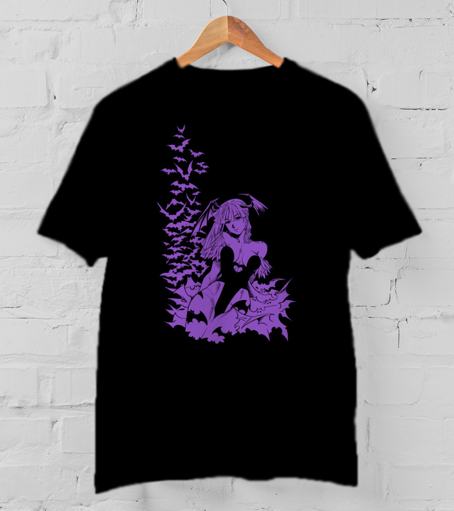 Udon Pins Darkstalkers Morrigan With Purple Bats Swarm T-Shirt
