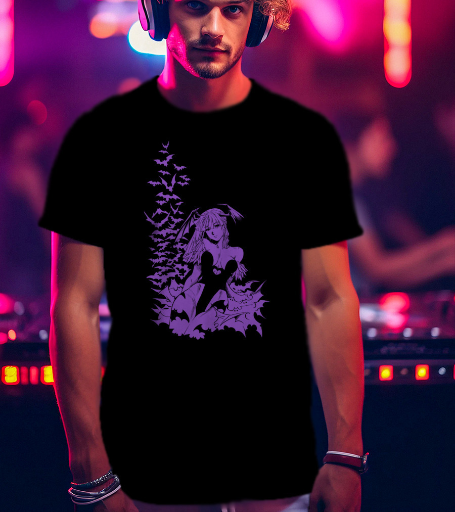 Udon Pins Darkstalkers Morrigan With Purple Bats Swarm T-Shirt
