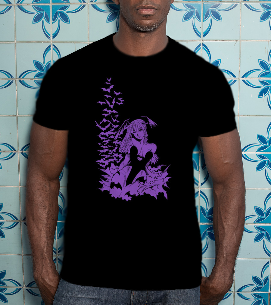 Udon Pins Darkstalkers Morrigan With Purple Bats Swarm T-Shirt