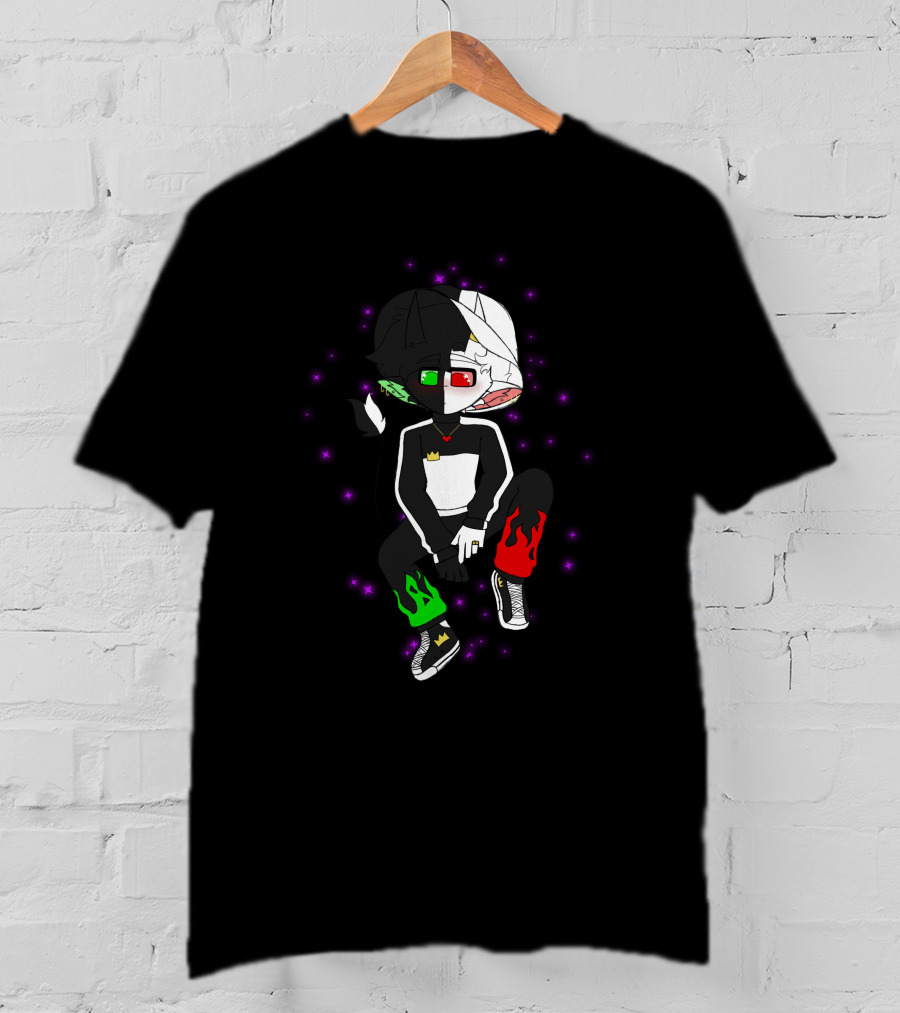 Ranboosaysstuff Ranboo Merch Crown Flames 3D Glasses Black And White Character T-Shirt