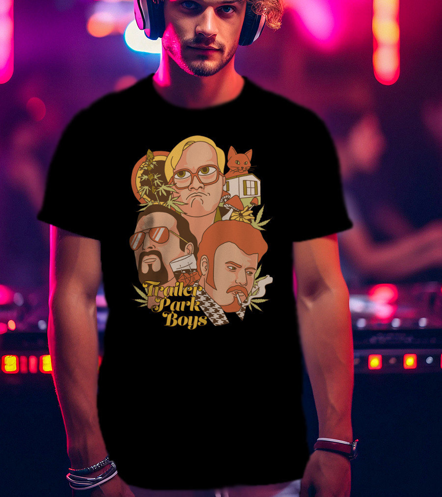 Trailer Park Boys Faces With Cat And Trailer T-Shirt