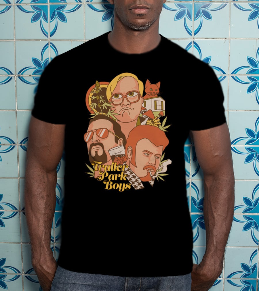 Trailer Park Boys Faces With Cat And Trailer T-Shirt
