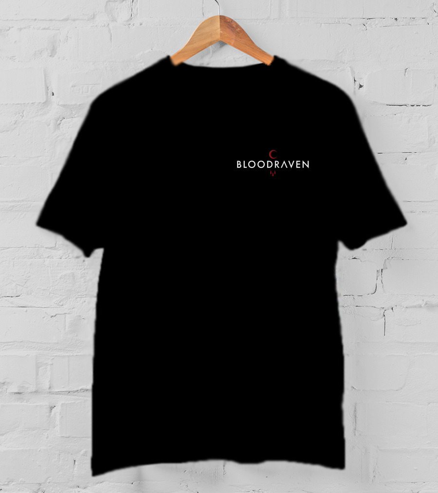 BloodRaven Merch Store Text With Red Crescent And Blood Drips T-Shirt