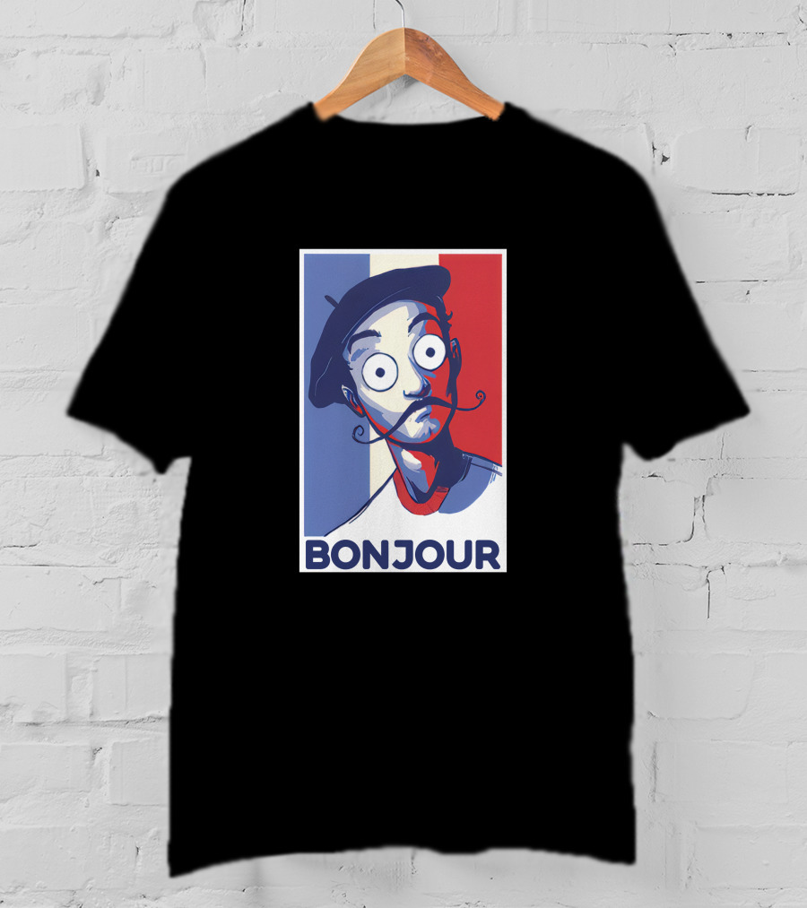 Bonjour French Beret Character With WorldofKeralis Style Tricolor Background T-Shirt