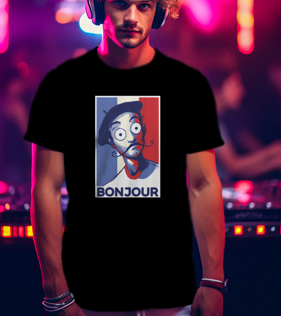 Bonjour French Beret Character With WorldofKeralis Style Tricolor Background T-Shirt
