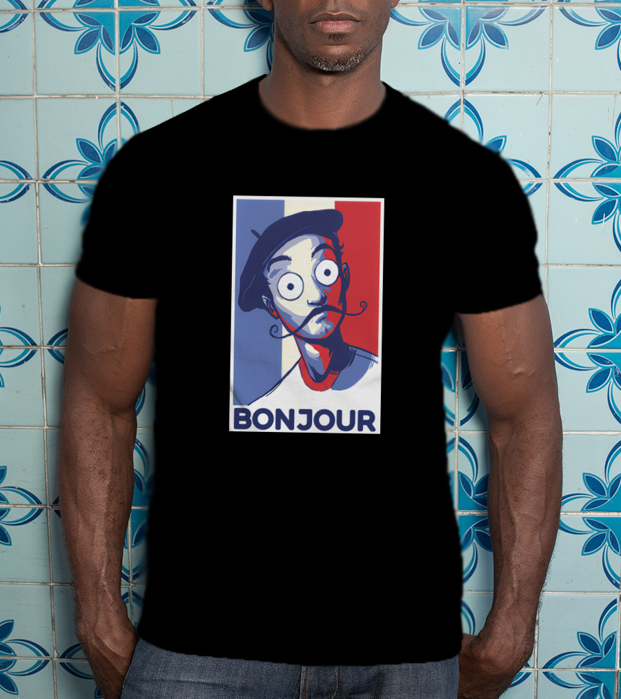 Bonjour French Beret Character With WorldofKeralis Style Tricolor Background T-Shirt
