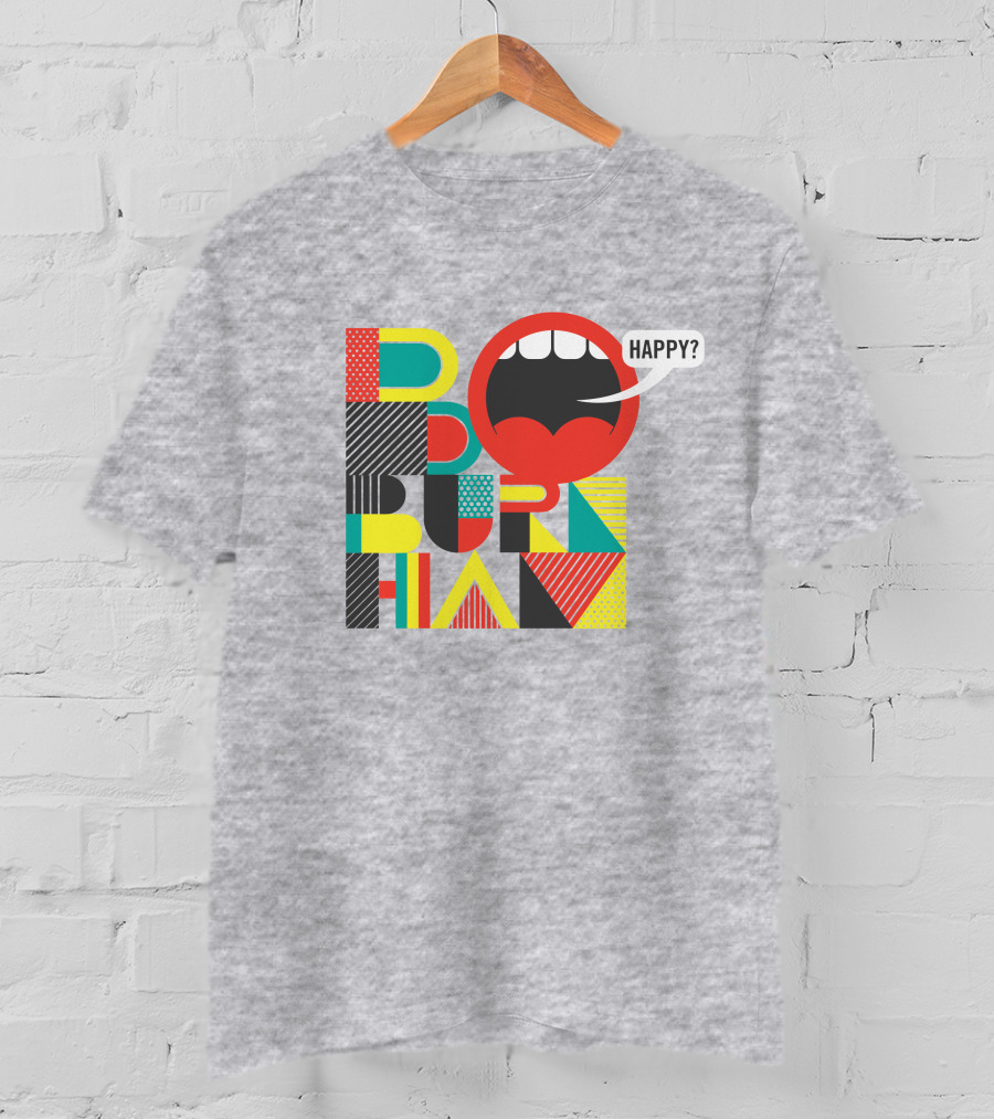 Bo Burnham Happy Mouth Pattern Text T-Shirt