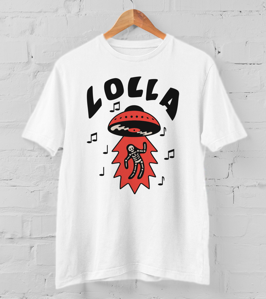 Lollapalooza Lolla UFO Skeleton Music Notes Merch T-Shirt