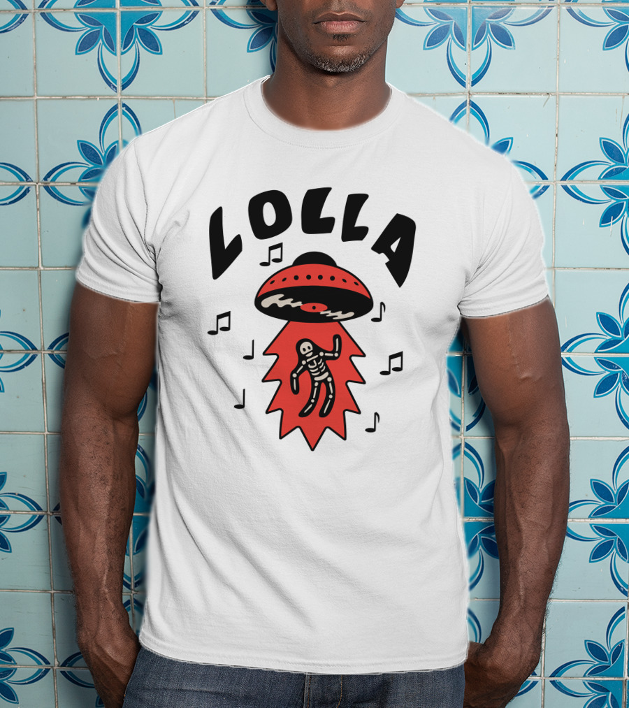 Lollapalooza Lolla UFO Skeleton Music Notes Merch T-Shirt