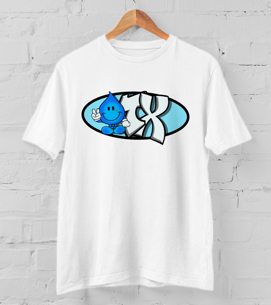 Geezy Industreetz Geezy World HX Logo With Blue Drop Cartoon Character T-Shirt
