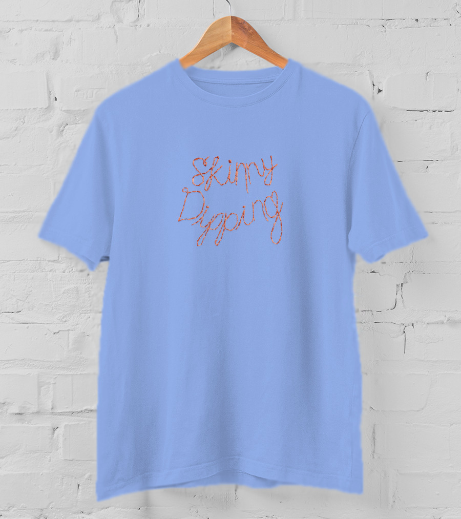 Skinny Dipping Pastel Lettering On Blue T-Shirt