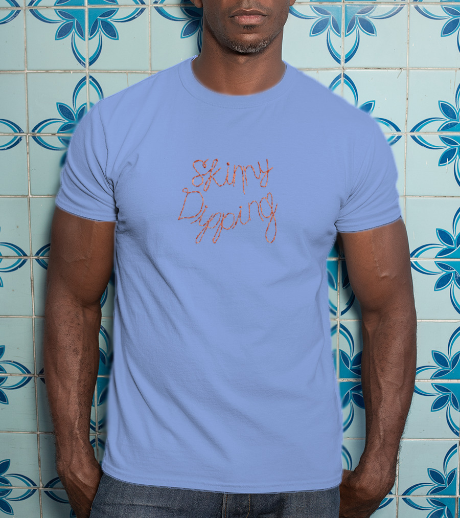 Skinny Dipping Pastel Lettering On Blue T-Shirt