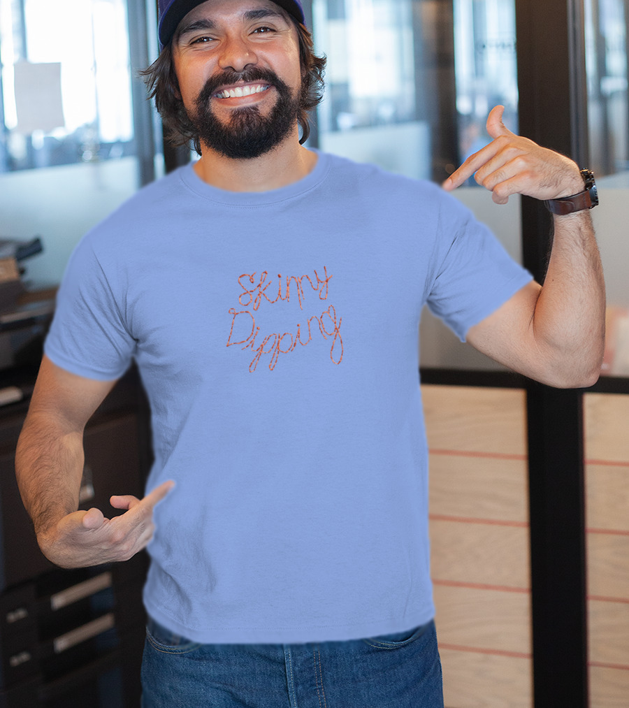 Skinny Dipping Pastel Lettering On Blue T-Shirt
