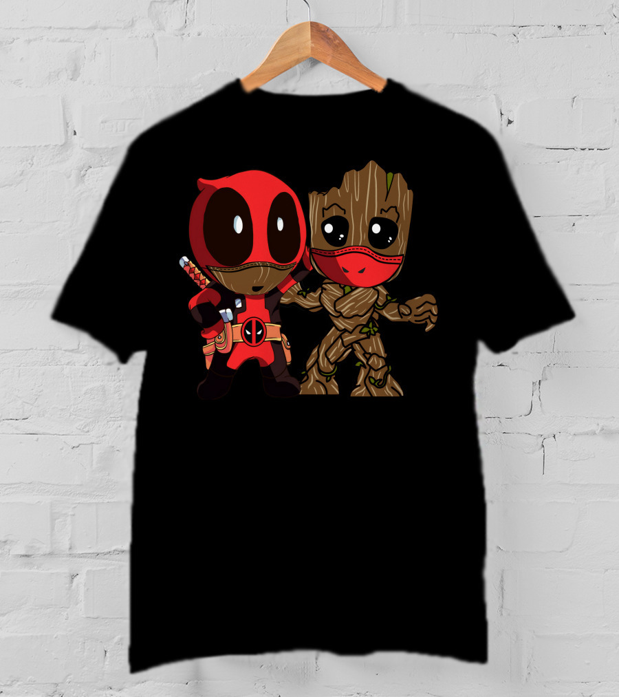 Deadpool And Baby Groot Mashup Comic Characters T-Shirt