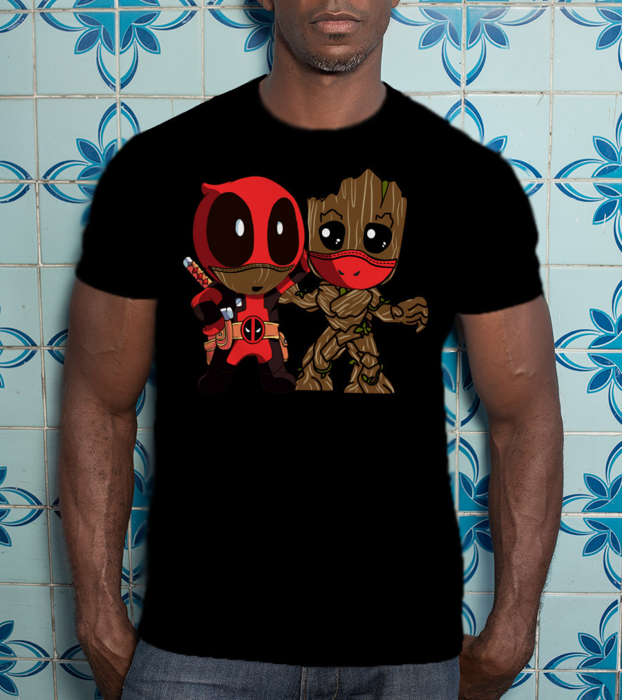 Deadpool And Baby Groot Mashup Comic Characters T-Shirt