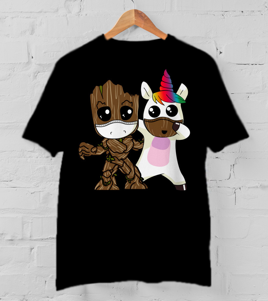 Groot Unicorn Rainbow Mask Duo T-Shirt