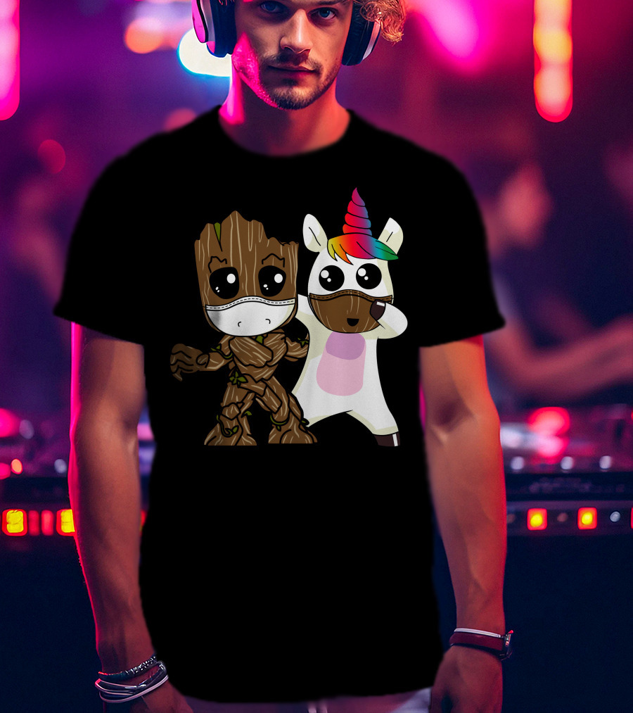 Groot Unicorn Rainbow Mask Duo T-Shirt