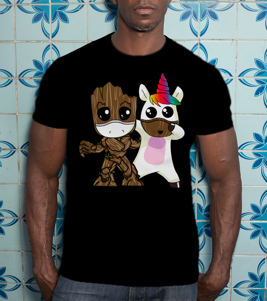 Groot Unicorn Rainbow Mask Duo T-Shirt